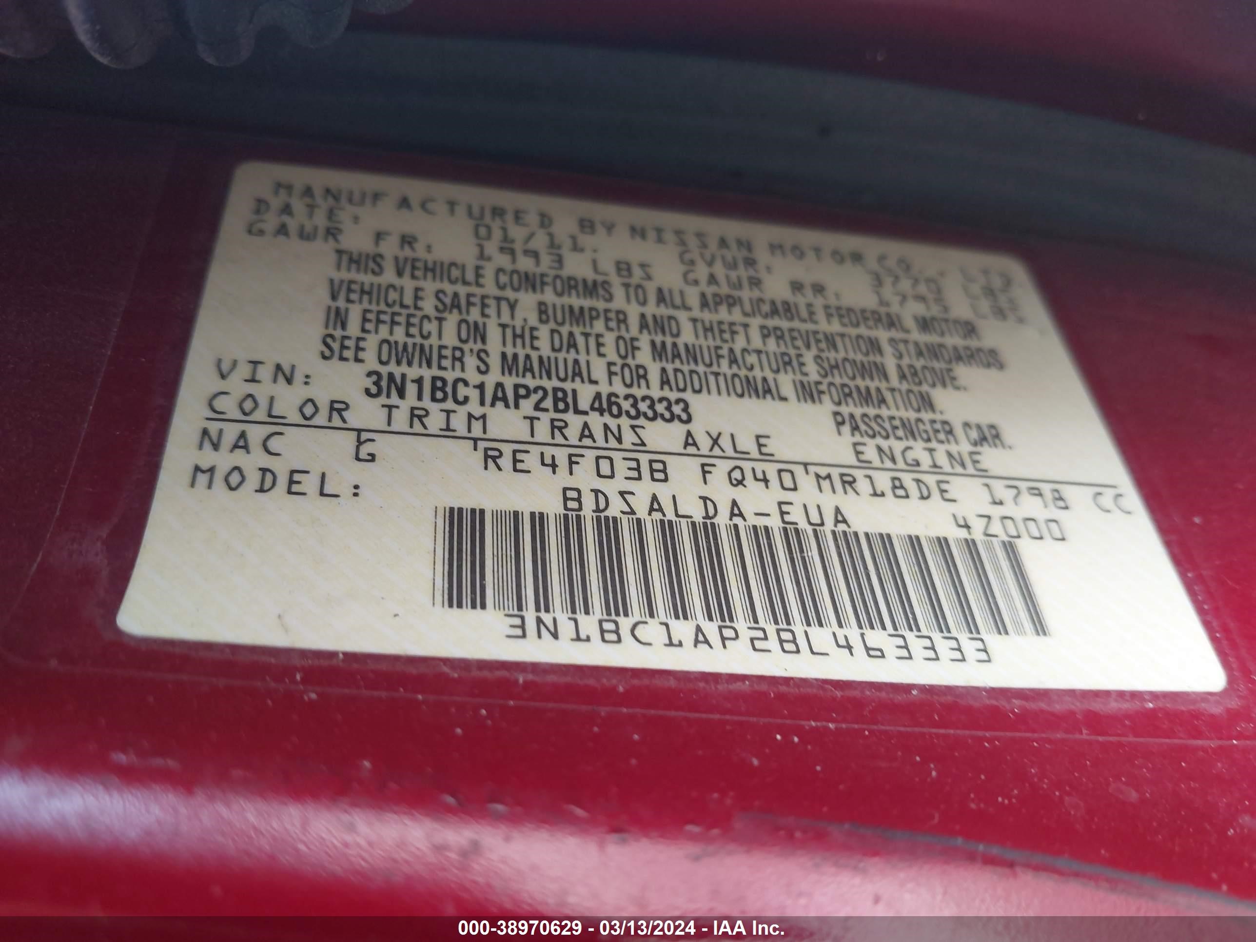 Photo 8 VIN: 3N1BC1AP2BL463333 - NISSAN VERSA 