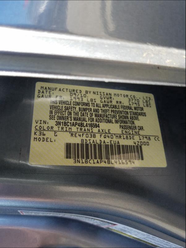 Photo 9 VIN: 3N1BC1AP4BL416594 - NISSAN VERSA S 