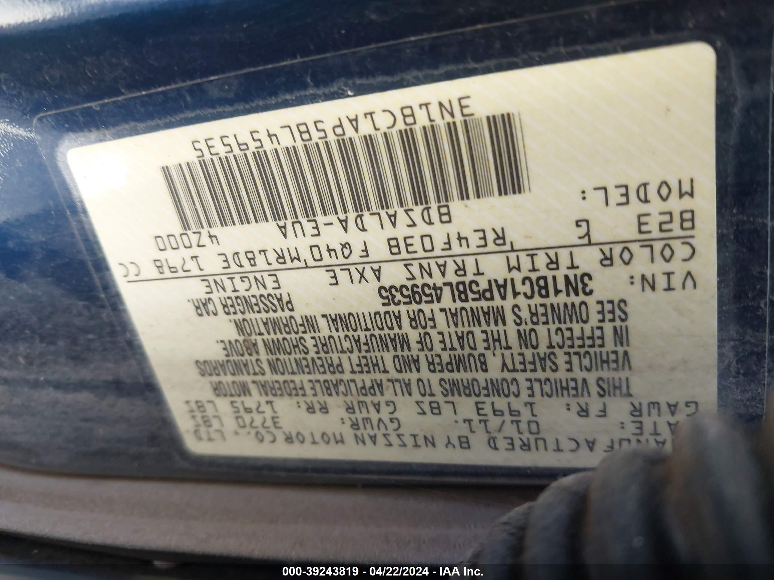 Photo 8 VIN: 3N1BC1AP5BL459535 - NISSAN VERSA 