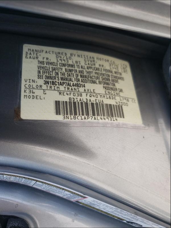 Photo 9 VIN: 3N1BC1AP7AL449314 - NISSAN VERSA S 