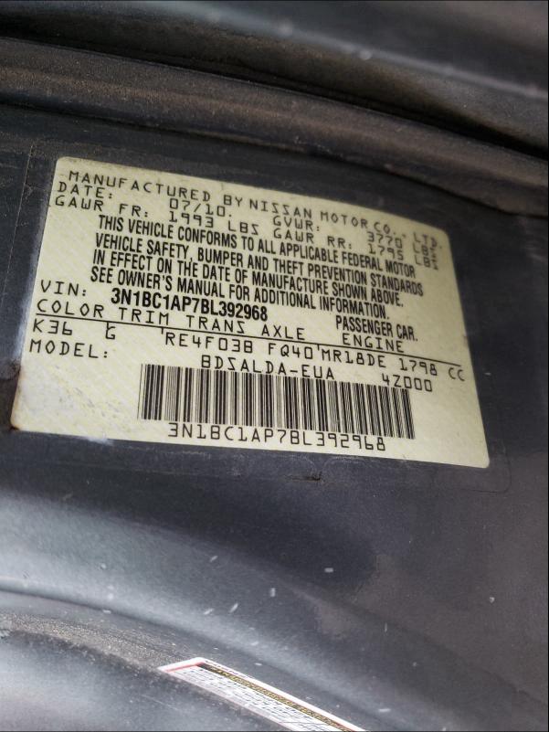 Photo 9 VIN: 3N1BC1AP7BL392968 - NISSAN VERSA S 