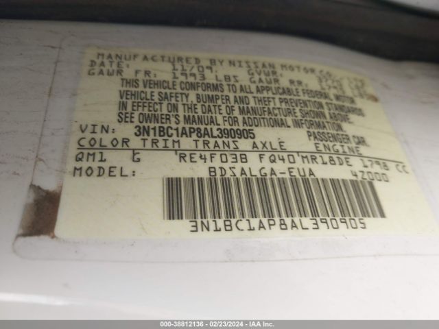 Photo 8 VIN: 3N1BC1AP8AL390905 - NISSAN VERSA 