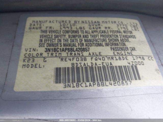 Photo 8 VIN: 3N1BC1AP8BL420857 - NISSAN VERSA 