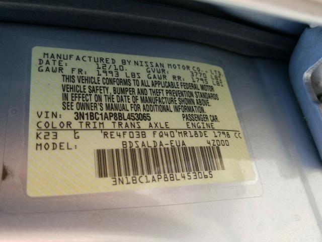 Photo 9 VIN: 3N1BC1AP8BL453065 - NISSAN VERSA S 