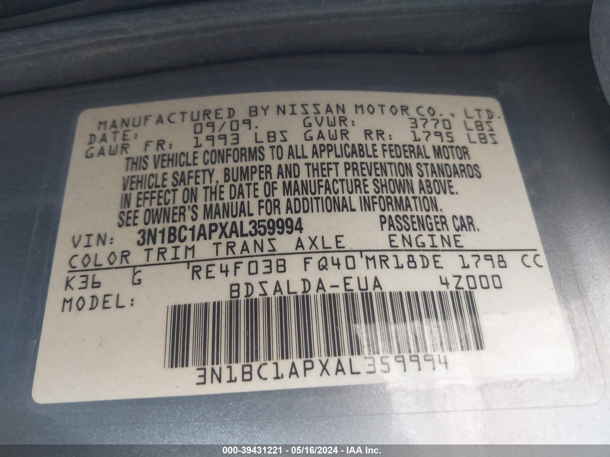 Photo 8 VIN: 3N1BC1APXAL359994 - NISSAN VERSA 