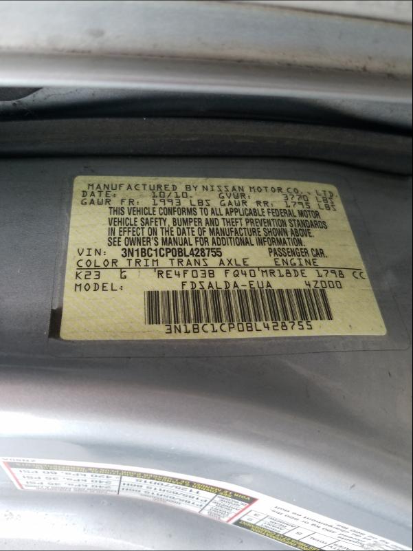 Photo 9 VIN: 3N1BC1CP0BL428755 - NISSAN VERSA S 