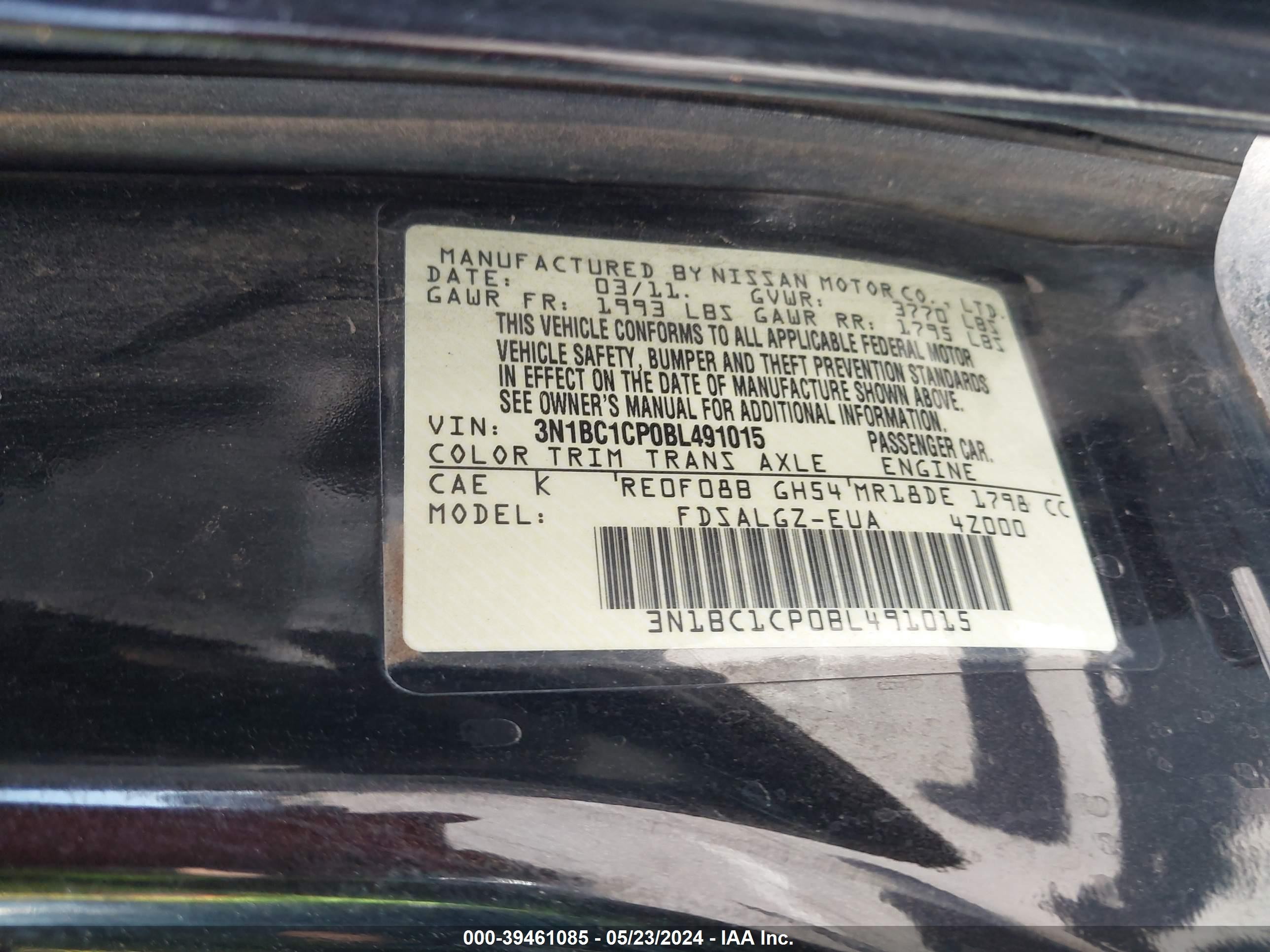 Photo 8 VIN: 3N1BC1CP0BL491015 - NISSAN VERSA 