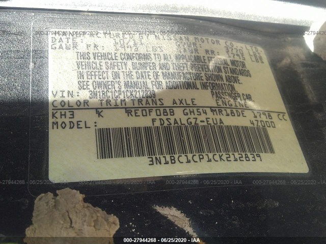 Photo 8 VIN: 3N1BC1CP1CK212839 - NISSAN VERSA 