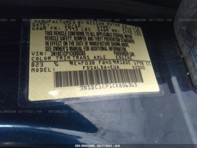 Photo 8 VIN: 3N1BC1CP1CK806363 - NISSAN VERSA 