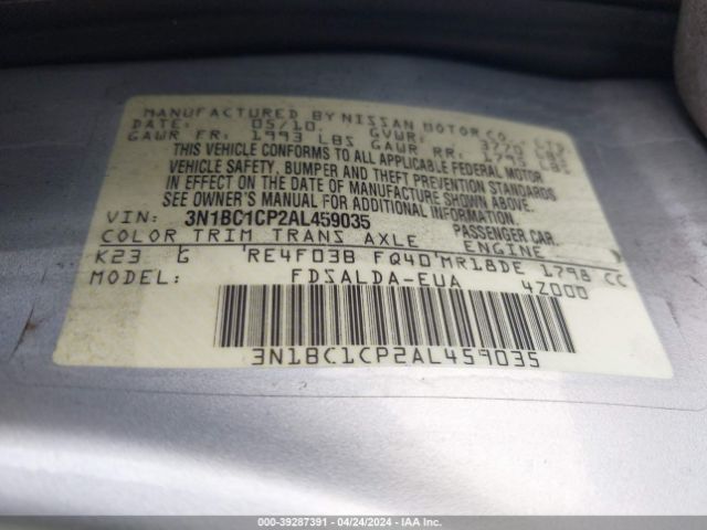 Photo 8 VIN: 3N1BC1CP2AL459035 - NISSAN VERSA 