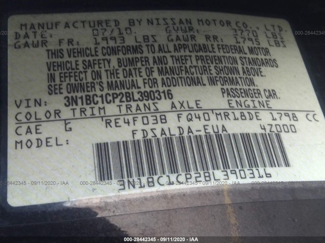 Photo 8 VIN: 3N1BC1CP2BL390316 - NISSAN VERSA 