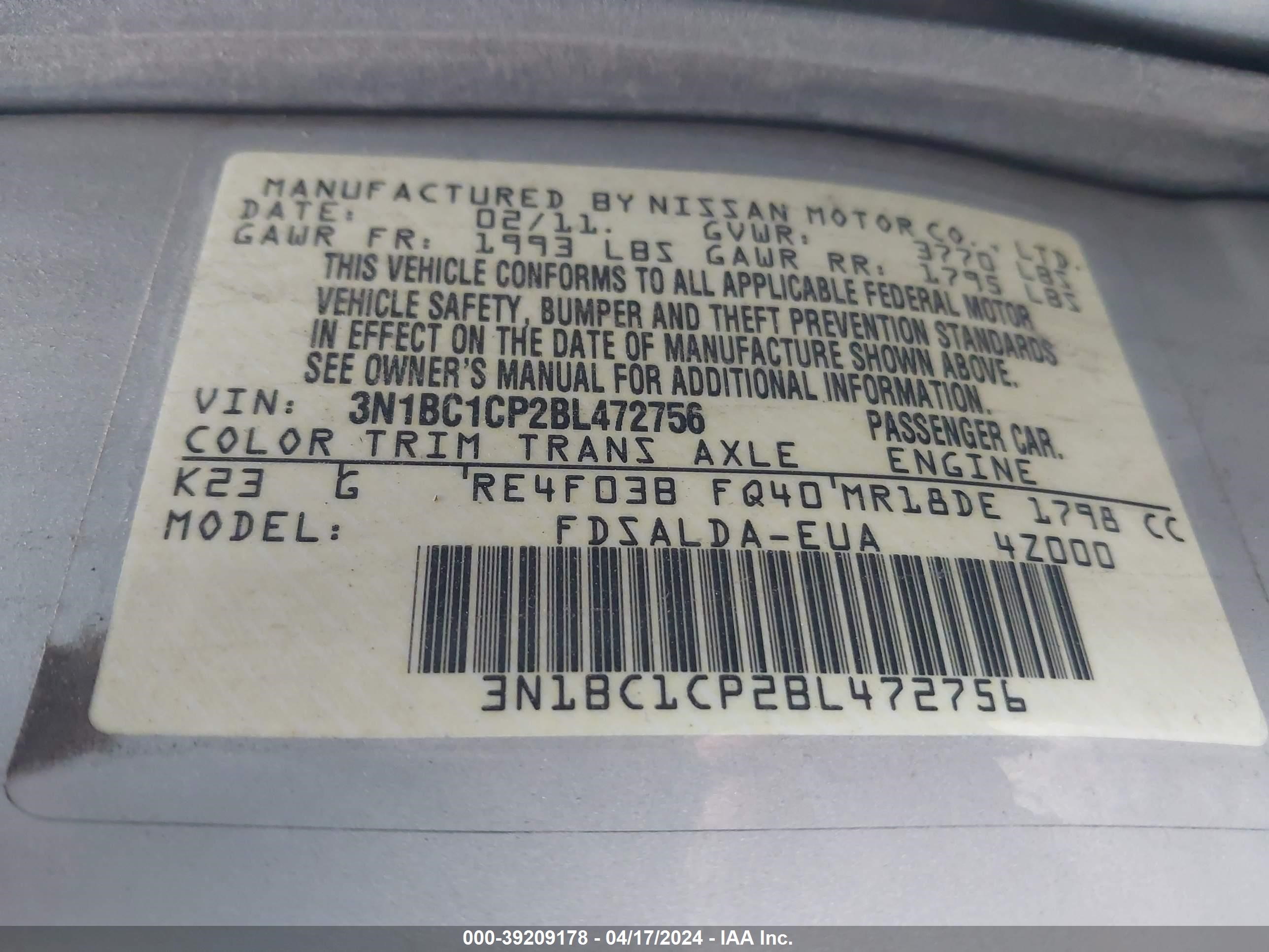 Photo 8 VIN: 3N1BC1CP2BL472756 - NISSAN VERSA 