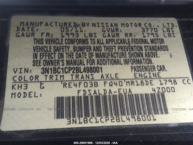 Photo 8 VIN: 3N1BC1CP2BL498001 - NISSAN VERSA 