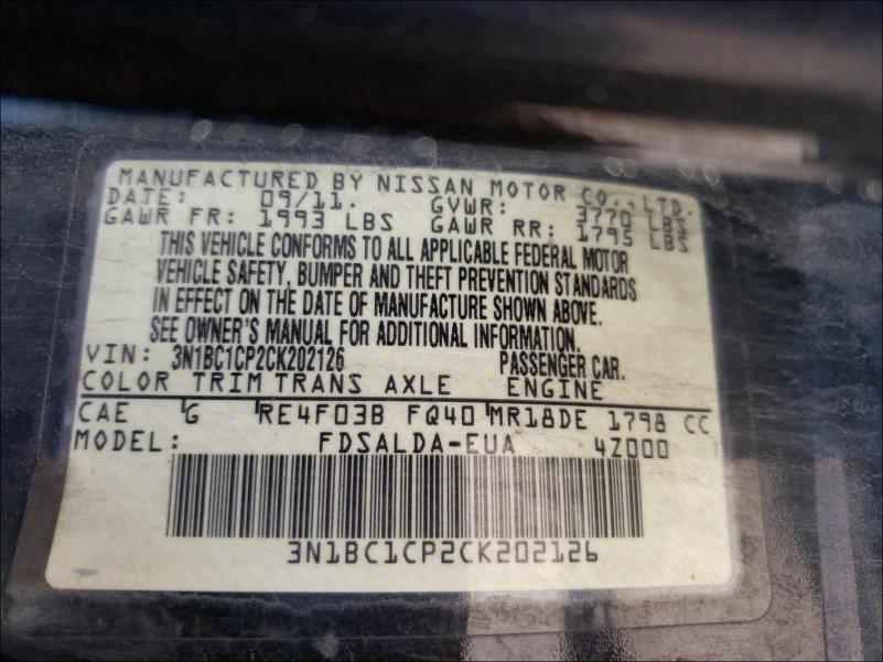 Photo 9 VIN: 3N1BC1CP2CK202126 - NISSAN VERSA S 