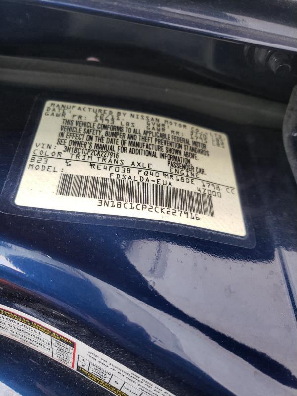 Photo 9 VIN: 3N1BC1CP2CK227916 - NISSAN VERSA S 