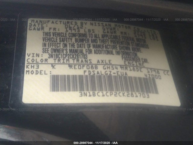 Photo 8 VIN: 3N1BC1CP2CK281703 - NISSAN VERSA 