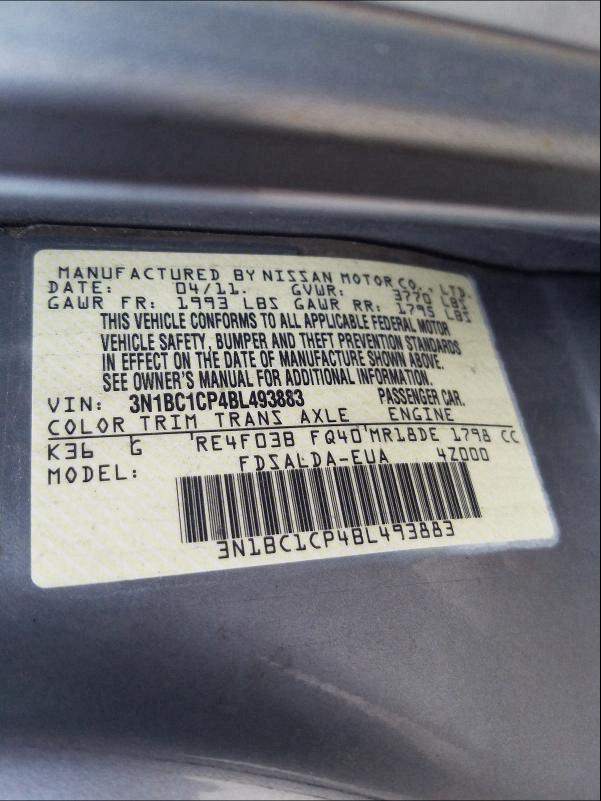 Photo 9 VIN: 3N1BC1CP4BL493883 - NISSAN VERSA S 