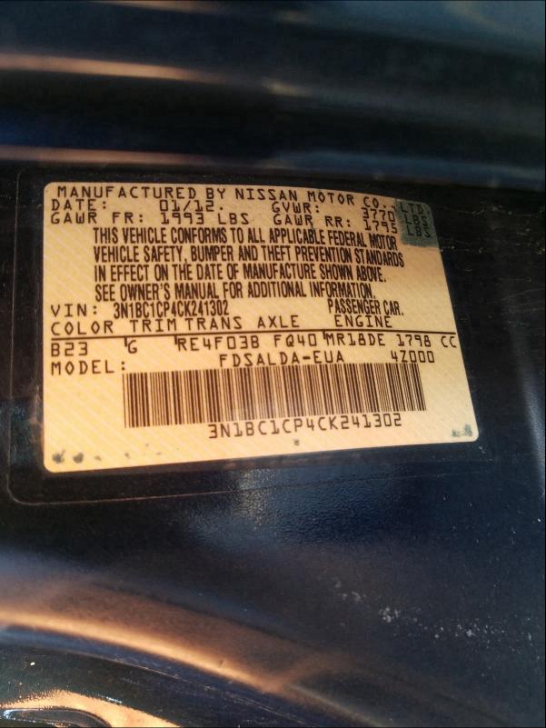 Photo 9 VIN: 3N1BC1CP4CK241302 - NISSAN VERSA S 