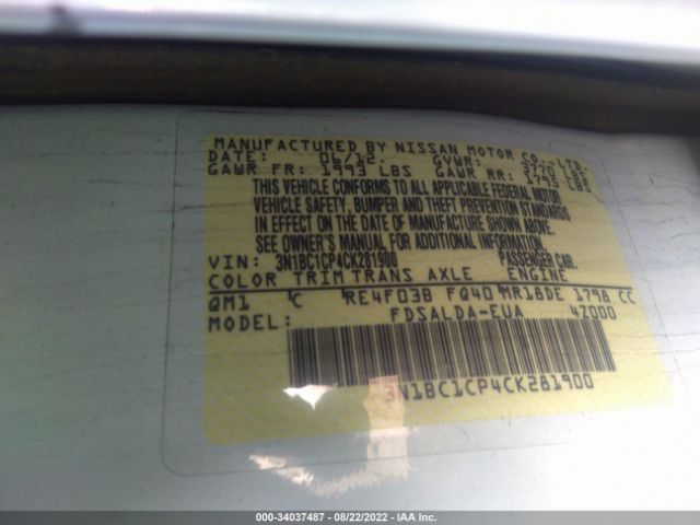 Photo 8 VIN: 3N1BC1CP4CK281900 - NISSAN VERSA 