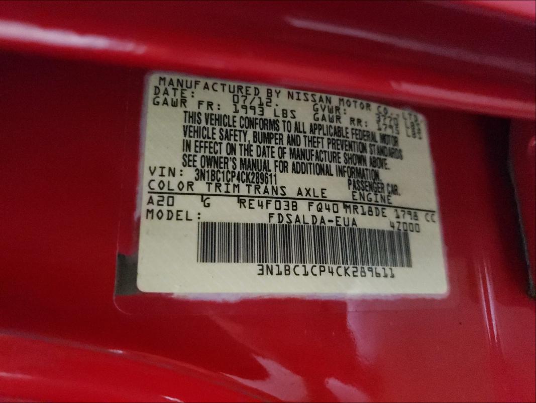 Photo 9 VIN: 3N1BC1CP4CK289611 - NISSAN VERSA S 