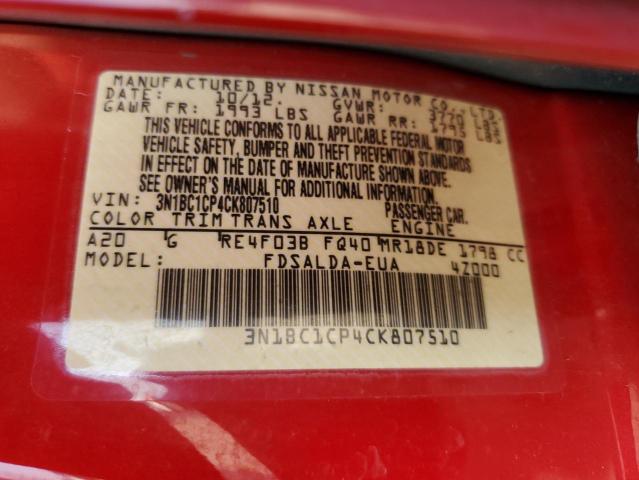 Photo 11 VIN: 3N1BC1CP4CK807510 - NISSAN VERSA S 