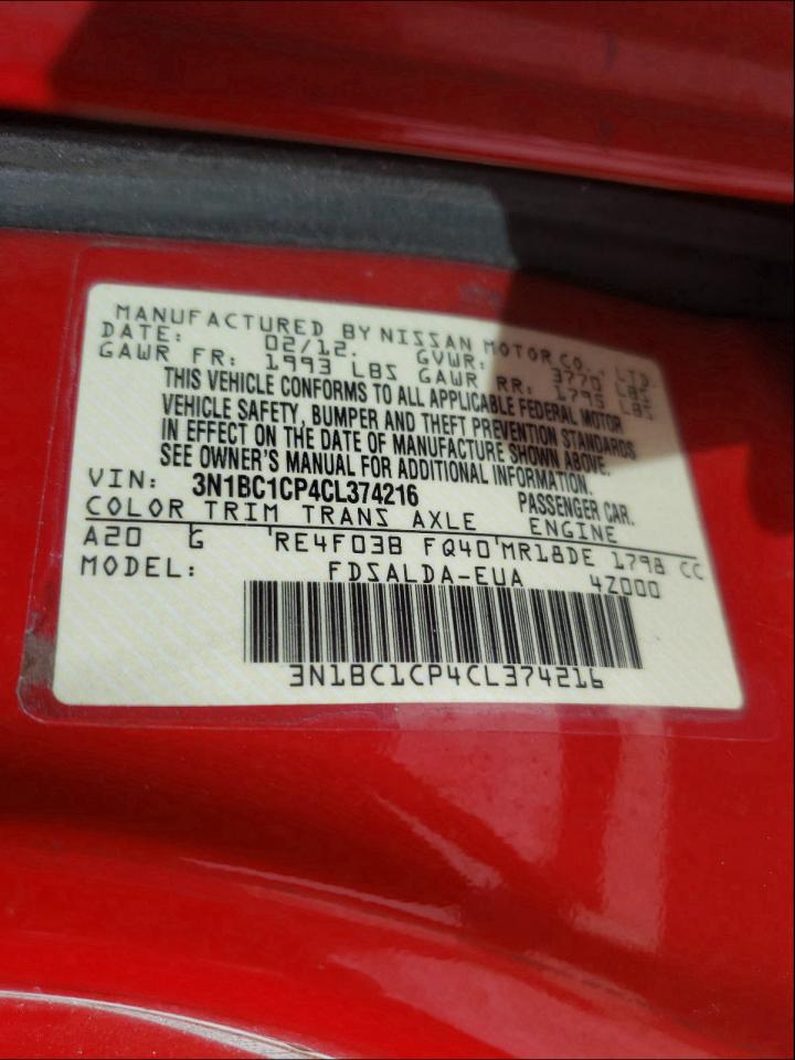 Photo 9 VIN: 3N1BC1CP4CL374216 - NISSAN VERSA 