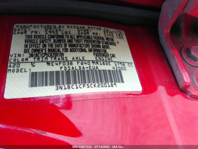 Photo 8 VIN: 3N1BC1CP5CK200189 - NISSAN VERSA 