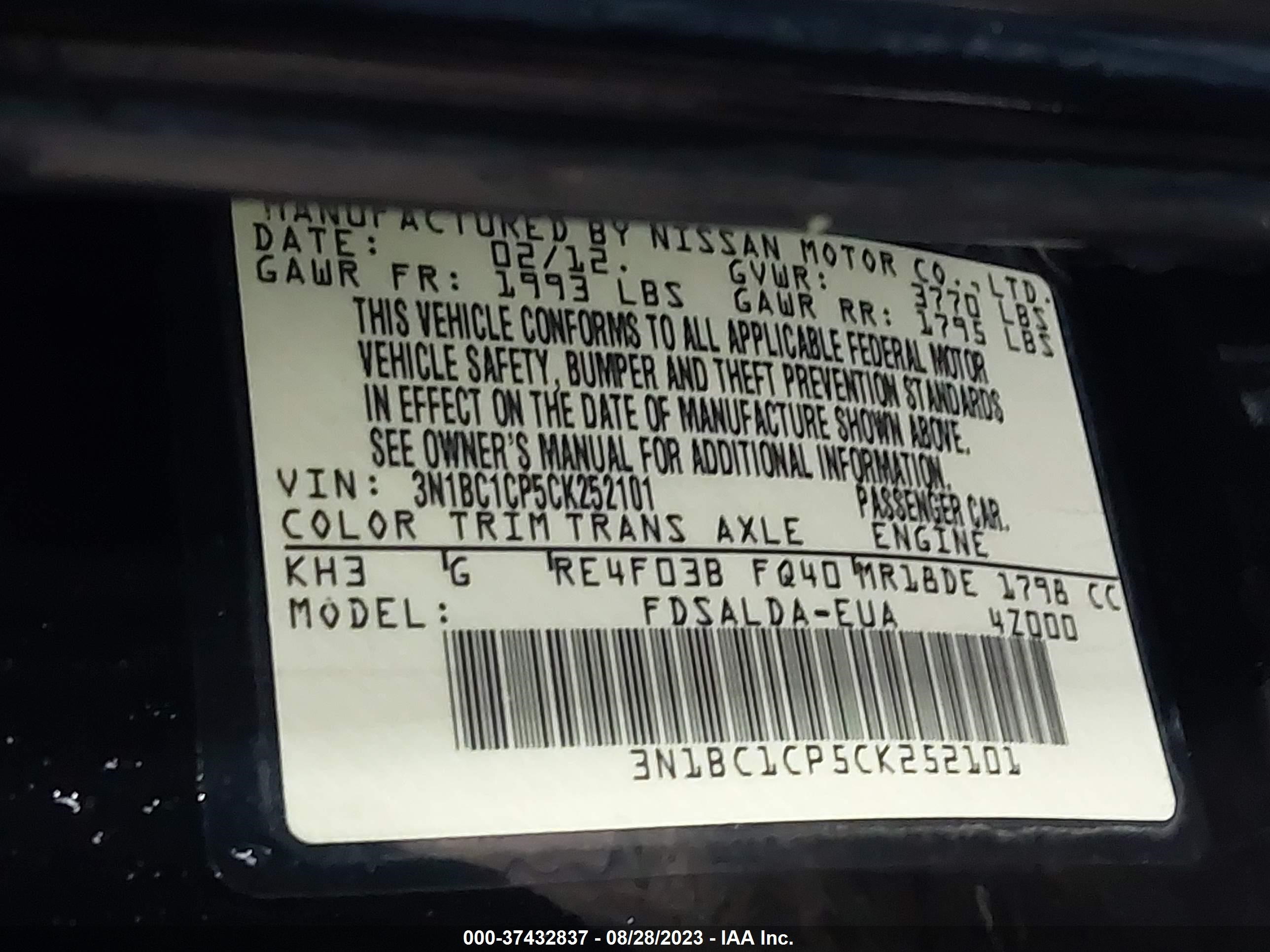 Photo 8 VIN: 3N1BC1CP5CK252101 - NISSAN VERSA 