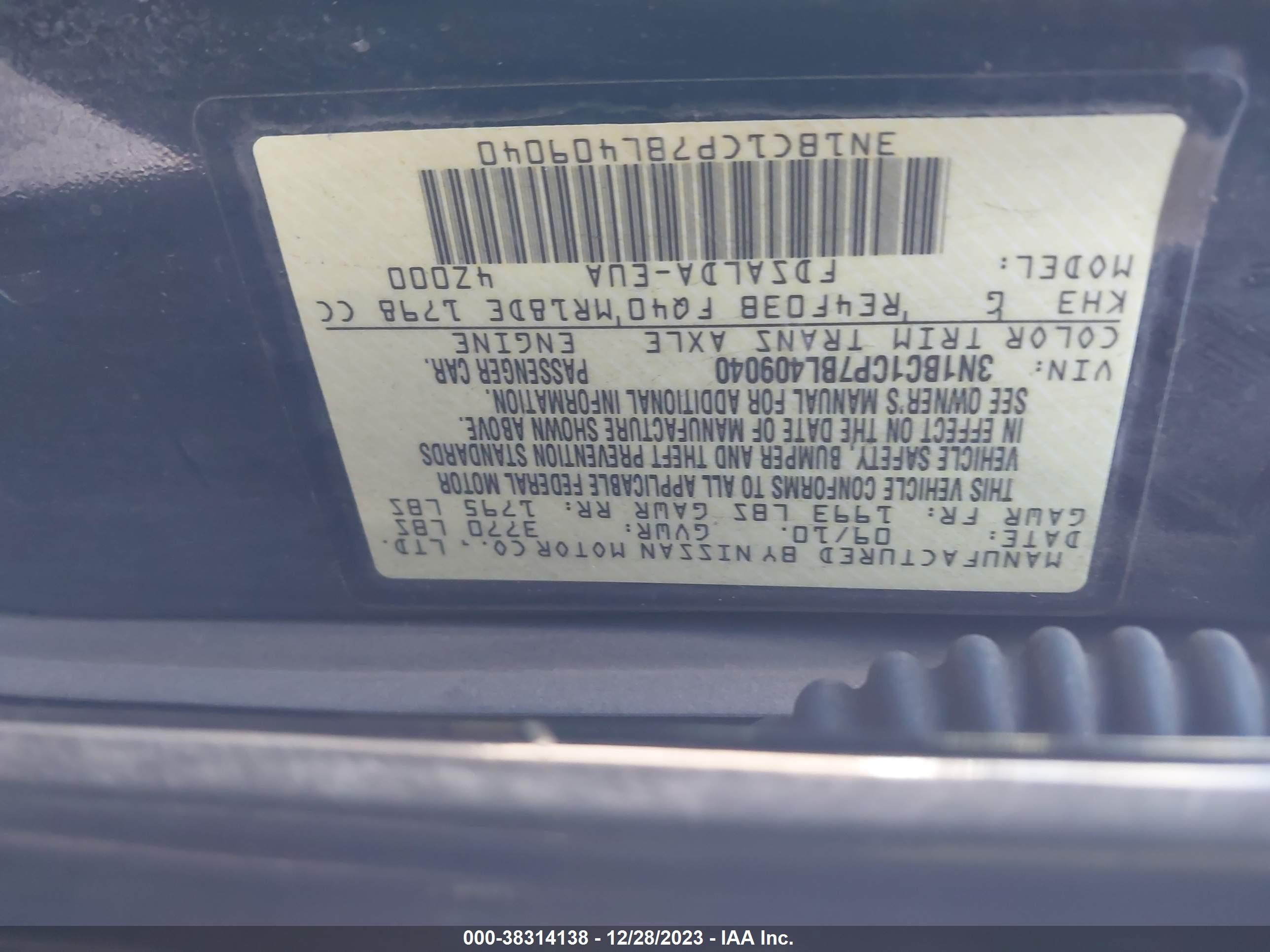 Photo 8 VIN: 3N1BC1CP7BL409040 - NISSAN VERSA 