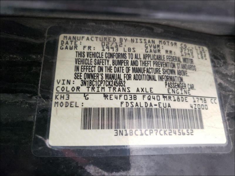 Photo 9 VIN: 3N1BC1CP7CK245652 - NISSAN VERSA S 