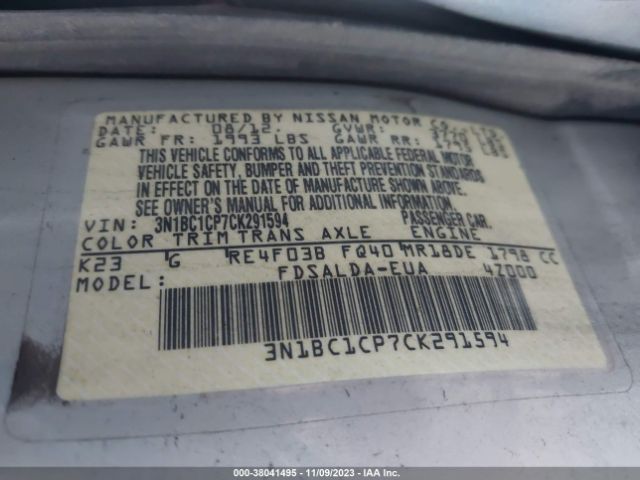 Photo 8 VIN: 3N1BC1CP7CK291594 - NISSAN VERSA 