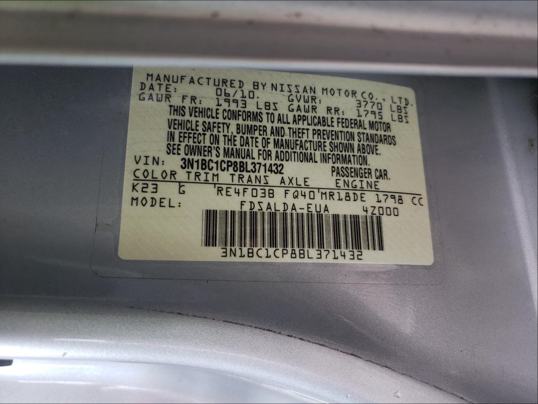 Photo 9 VIN: 3N1BC1CP8BL371432 - NISSAN VERSA S 