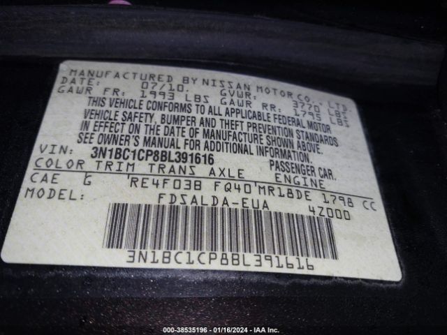 Photo 8 VIN: 3N1BC1CP8BL391616 - NISSAN VERSA 