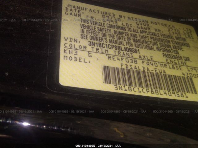 Photo 8 VIN: 3N1BC1CP8BL409581 - NISSAN VERSA 