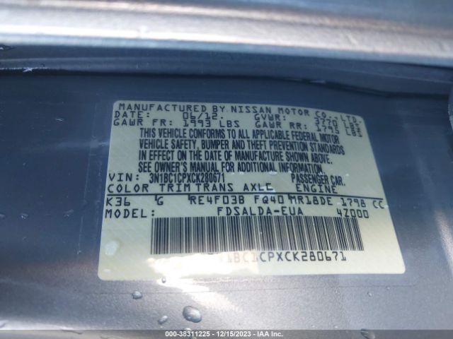 Photo 8 VIN: 3N1BC1CPXCK280671 - NISSAN VERSA 