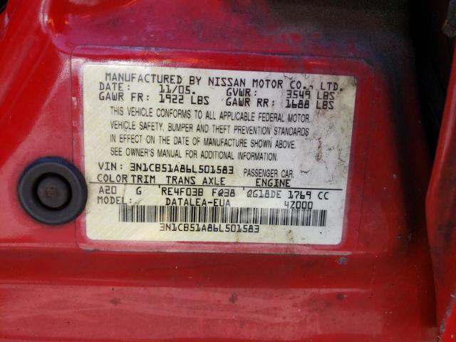 Photo 9 VIN: 3N1CB51A86L501583 - NISSAN SENTRA 1.8 