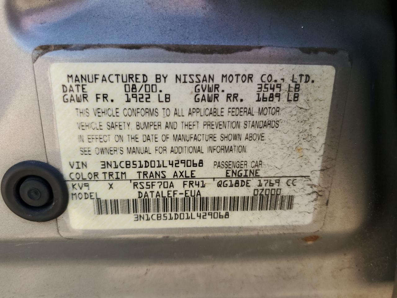 Photo 11 VIN: 3N1CB51D01L429068 - NISSAN SENTRA 