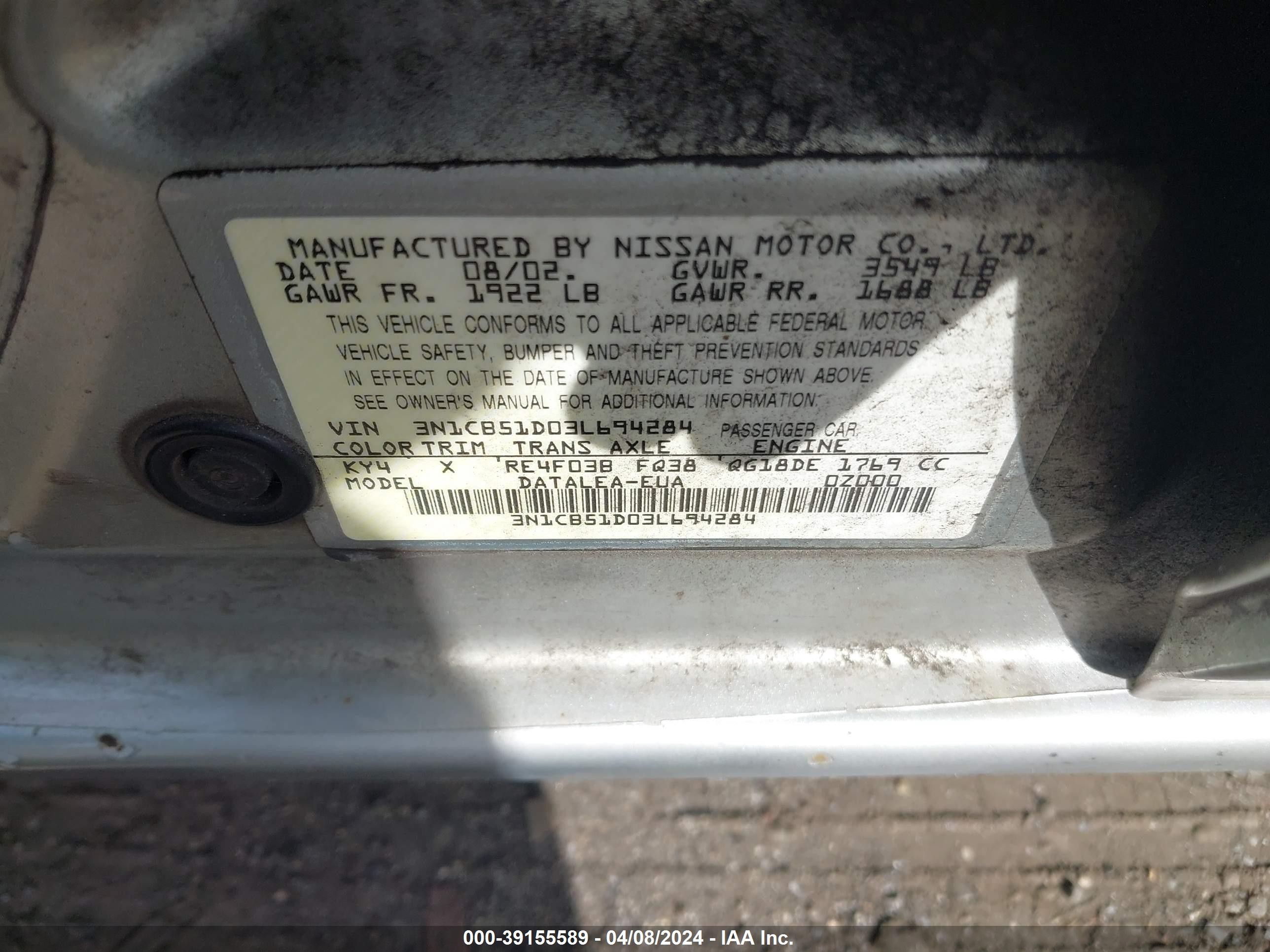 Photo 8 VIN: 3N1CB51D03L694284 - NISSAN SENTRA 