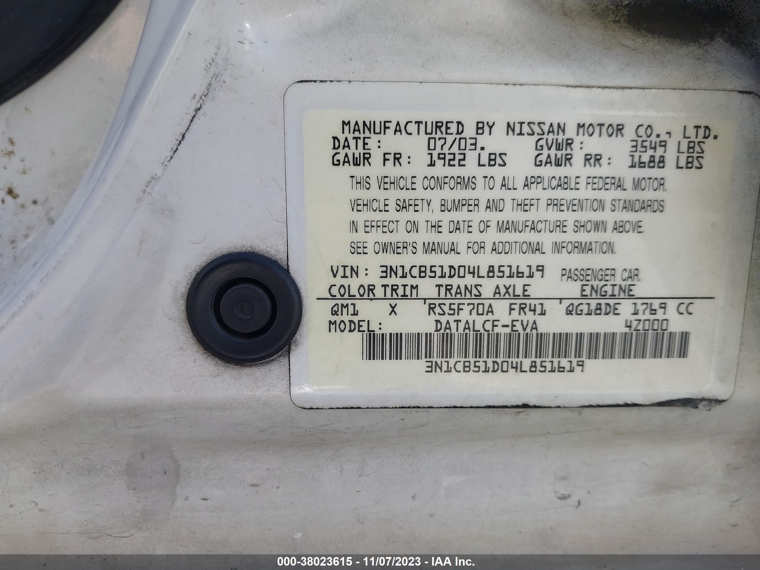 Photo 8 VIN: 3N1CB51D04L851619 - NISSAN SENTRA 