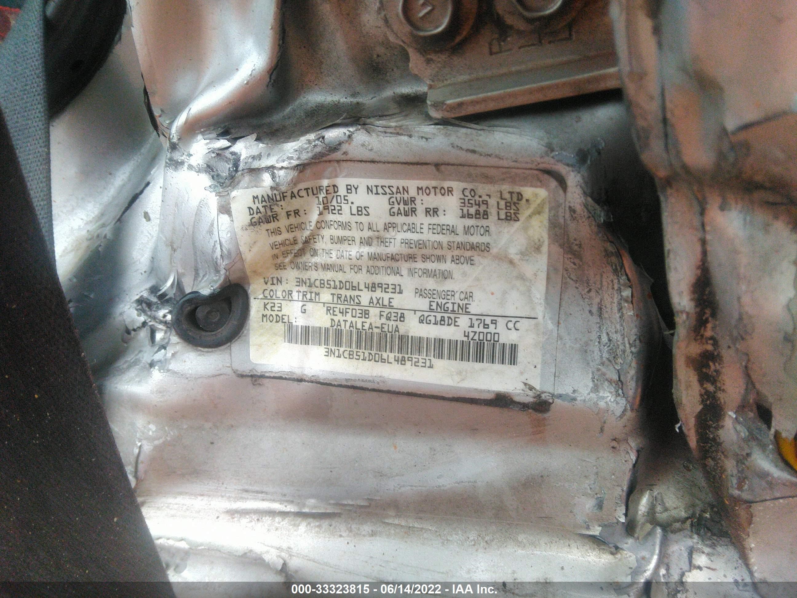 Photo 8 VIN: 3N1CB51D06L489231 - NISSAN SENTRA 