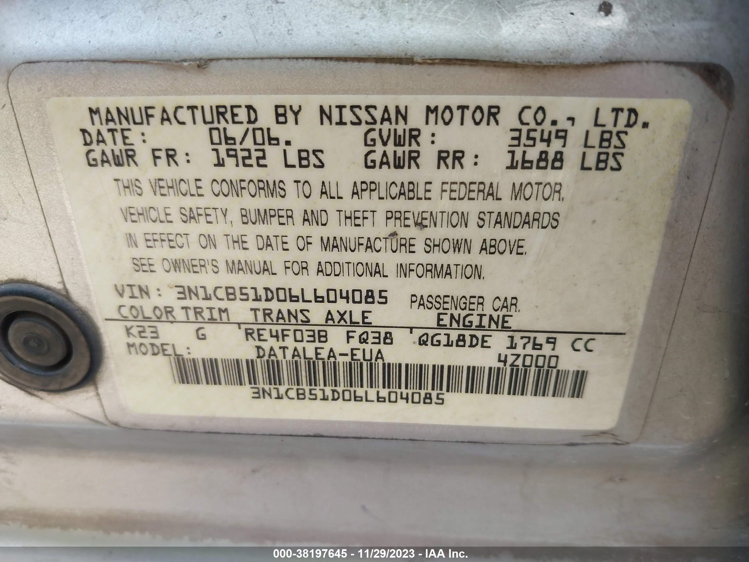 Photo 8 VIN: 3N1CB51D06L604085 - NISSAN SENTRA 