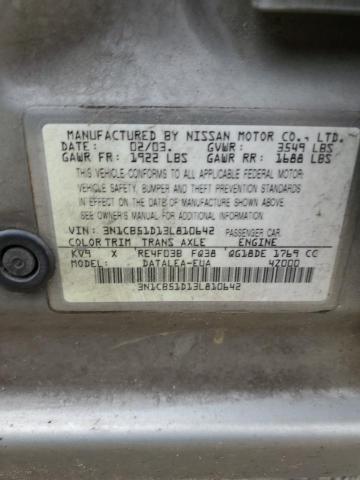 Photo 11 VIN: 3N1CB51D13L810642 - NISSAN SENTRA XE 