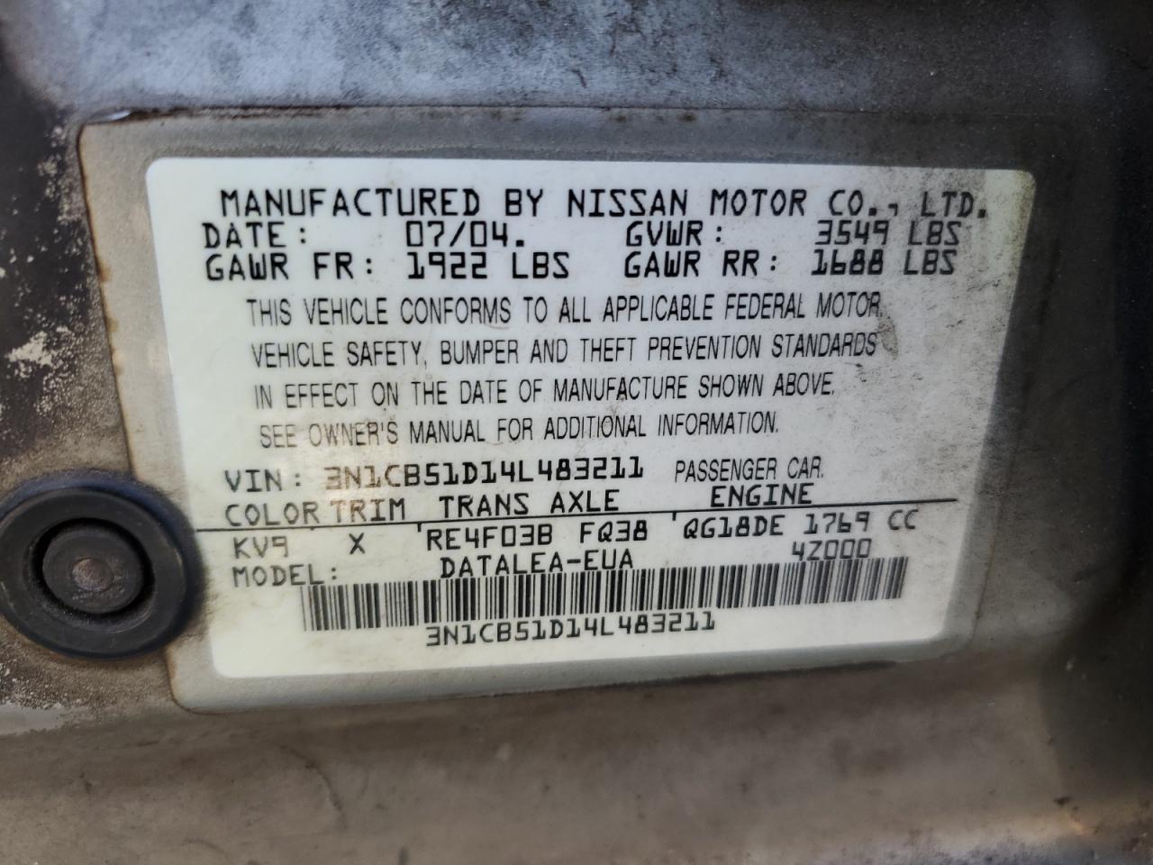 Photo 11 VIN: 3N1CB51D14L483211 - NISSAN SENTRA 