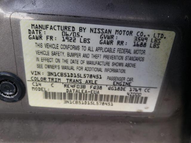 Photo 11 VIN: 3N1CB51D15L578451 - NISSAN SENTRA 