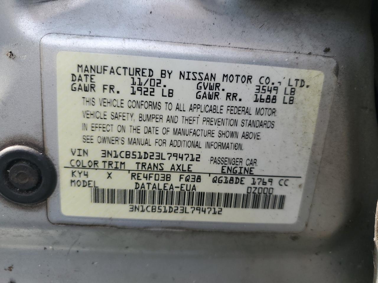 Photo 11 VIN: 3N1CB51D23L794712 - NISSAN SENTRA 