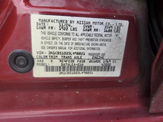 Photo 12 VIN: 3N1CB51D25L498821 - NISSAN SENTRA 1.8 