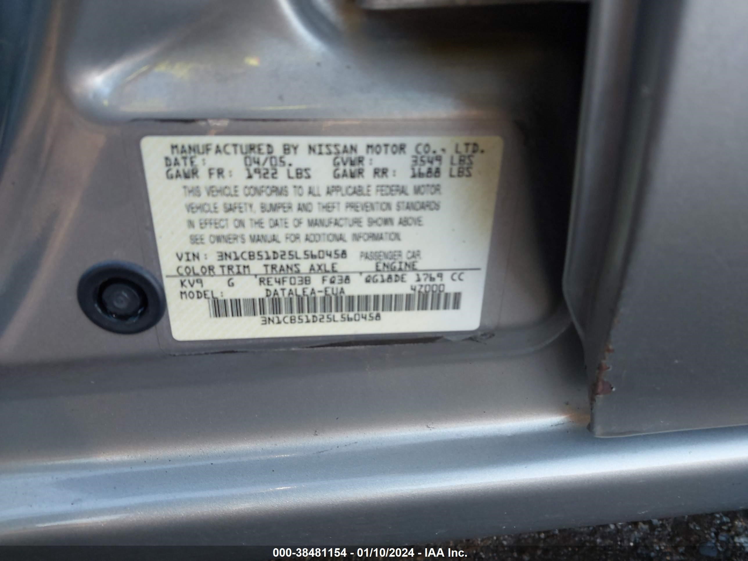 Photo 8 VIN: 3N1CB51D25L560458 - NISSAN SENTRA 