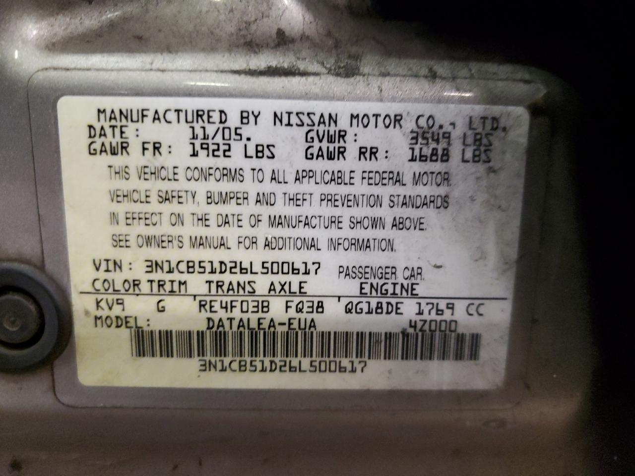 Photo 11 VIN: 3N1CB51D26L500617 - NISSAN SENTRA 