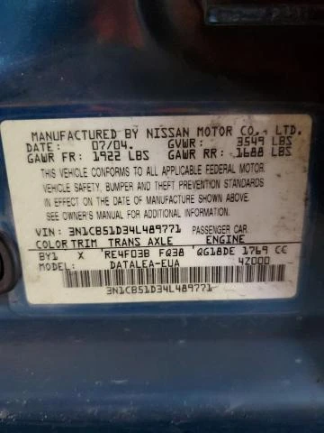 Photo 11 VIN: 3N1CB51D34L489771 - NISSAN SENTRA 1.8 