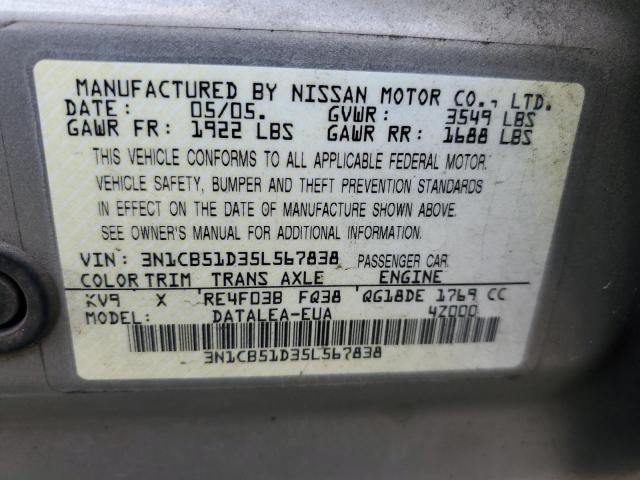 Photo 11 VIN: 3N1CB51D35L567838 - NISSAN SENTRA 1.8 